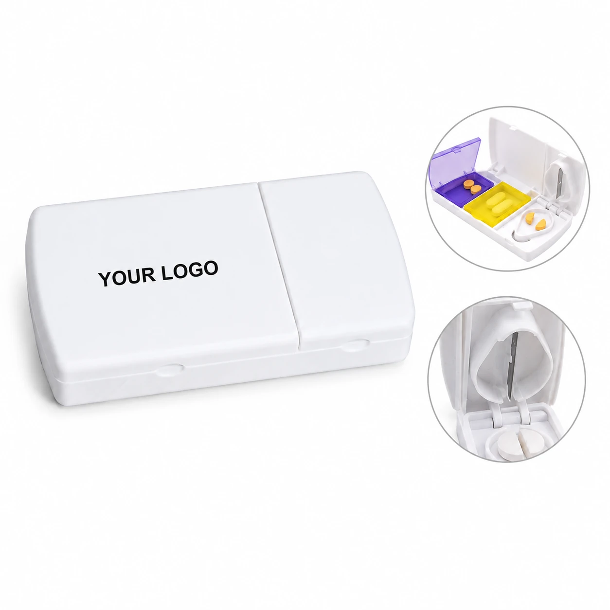 Portable Rectangular Dual Compartment Plastic Pill Cutting Box