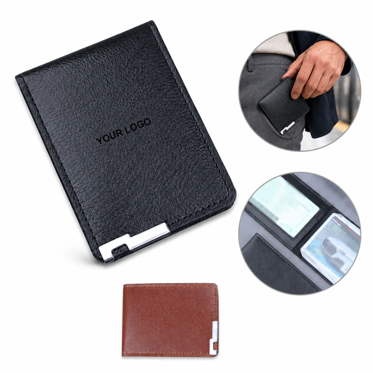 Men's Slim PU Leather RFID Blocking Wallet 6 Card Slots Customizable