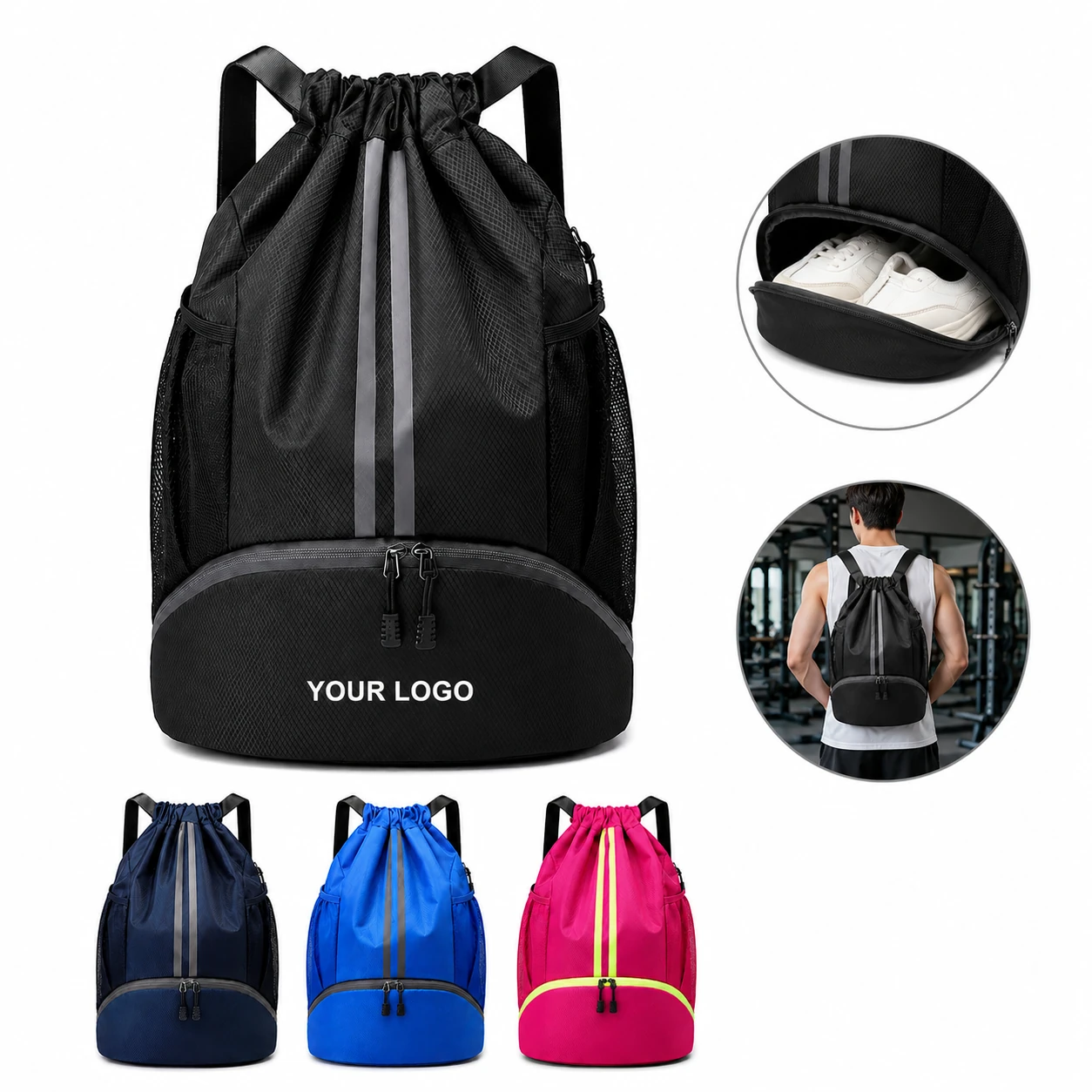 Outdoor Sports Drawstring Backpack with Wet Dry Separation