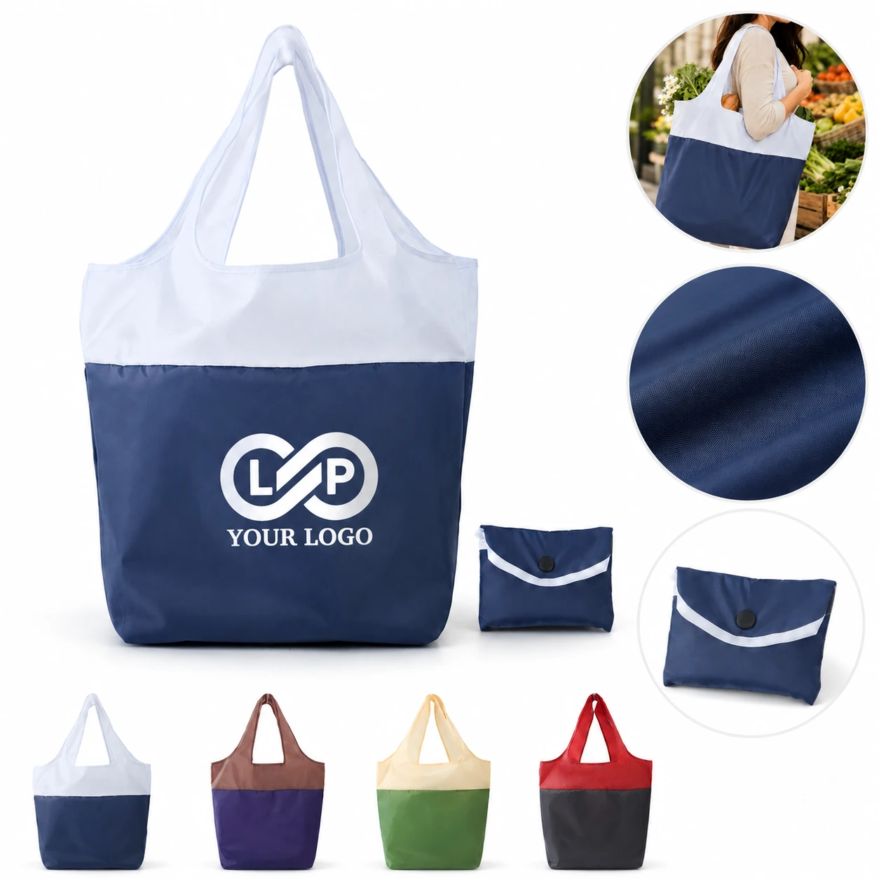 Large Reusable Foldable Polyester Tote Grocery Shopping Bag