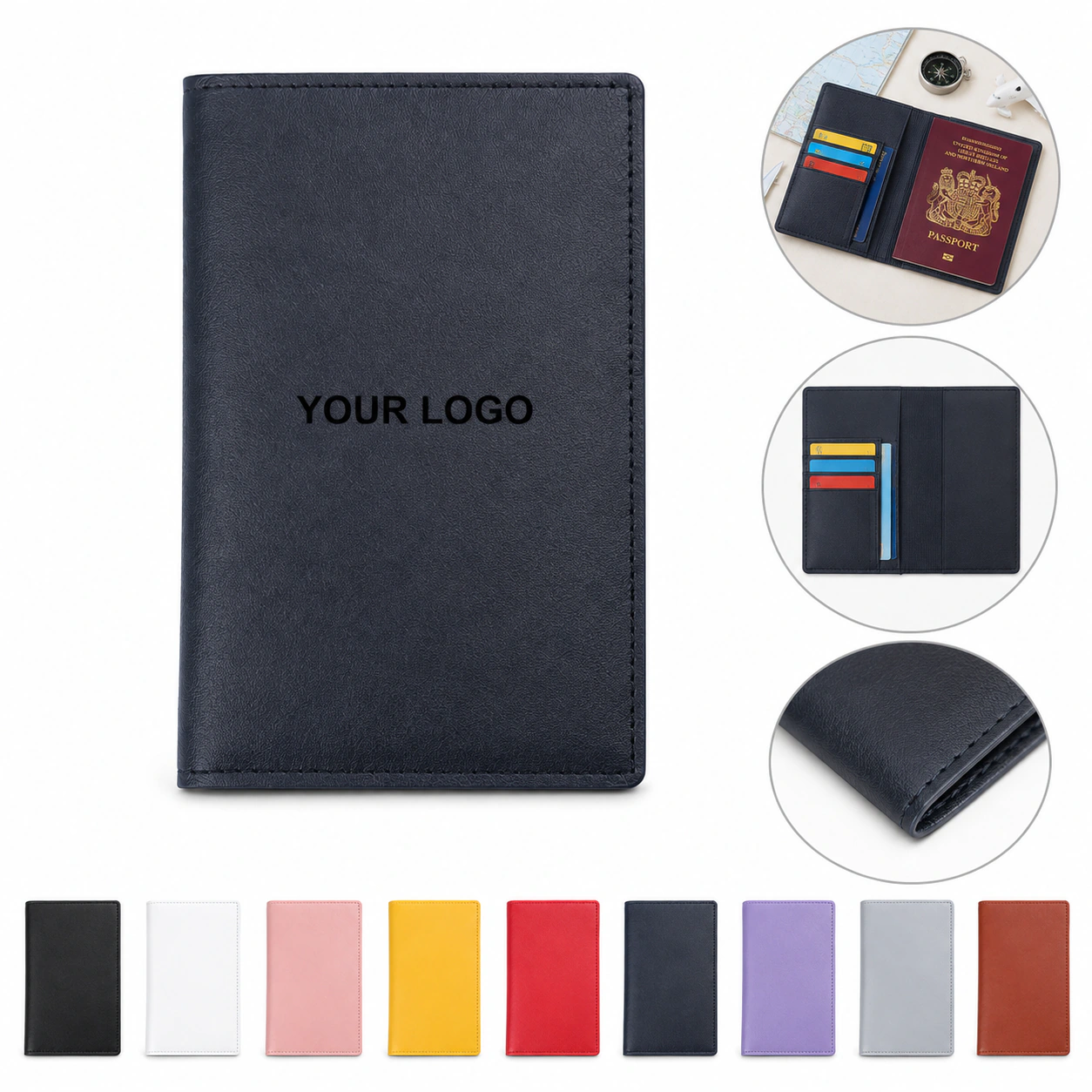 RFID Blocking Passport Holder Wallet 6 Card Slots PU Leather Organizer