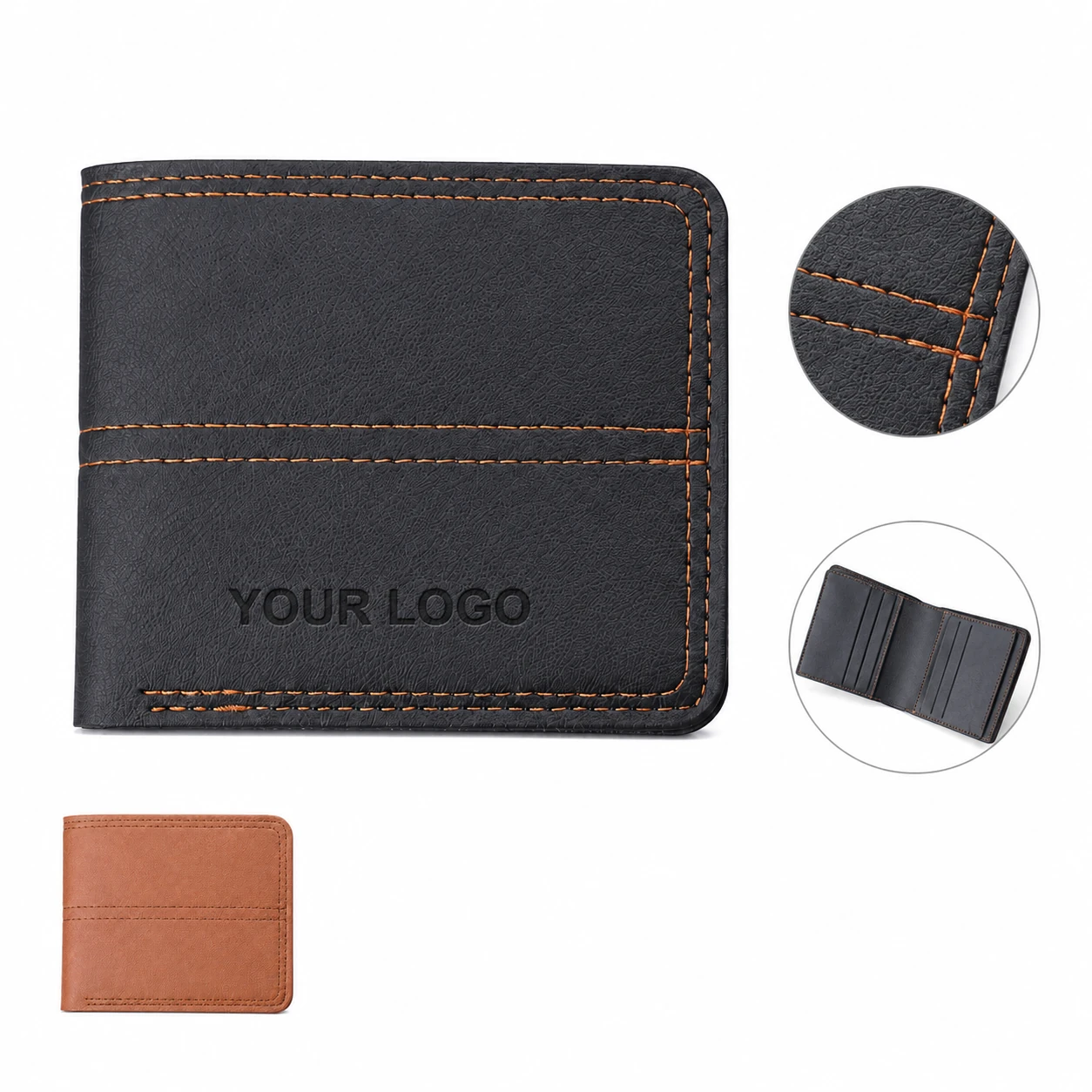 Solid Color Short Open Bifold Men's PU Leather Wallet with Card Slots