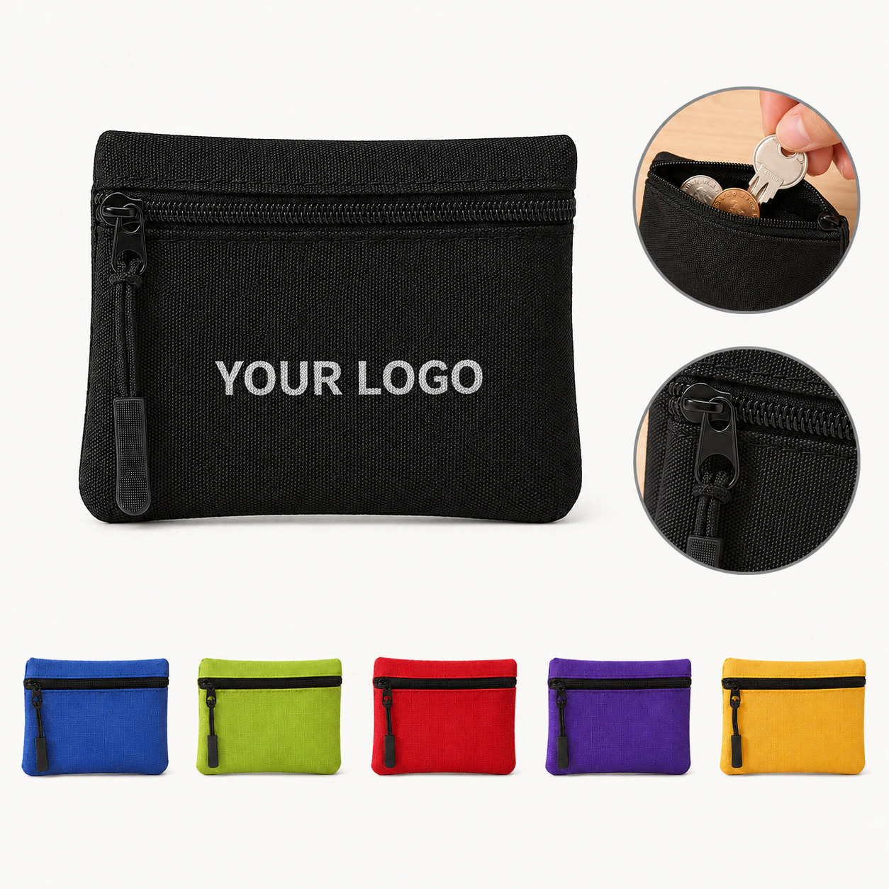 Women's Mini Oxford Solid Color Zipper Coin Purse Key Bag