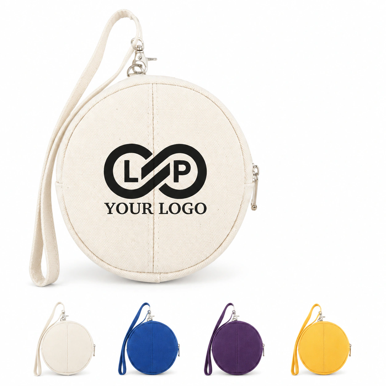 Mini Portable Round Canvas Coin Purse with Detachable Handle