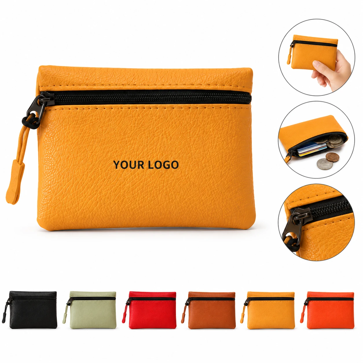 Solid Color Litchi Pattern PU Leather Women's Coin Purse Card Holder