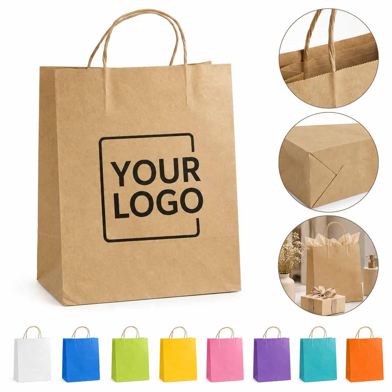Reinforced Handle Customizable Eco-Friendly Kraft Paper Gift Bags
