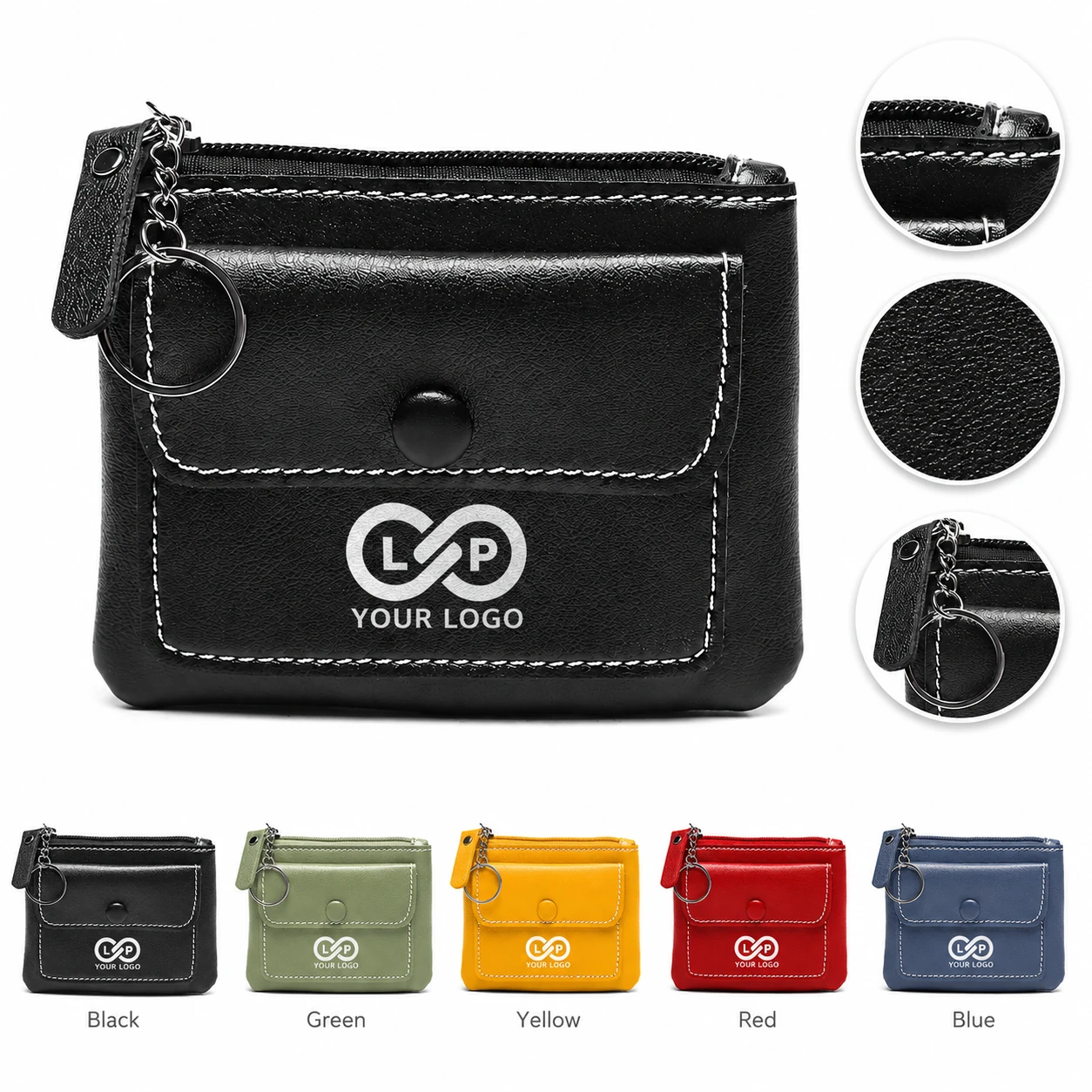 Women's Short Zipper Solid Color Card Holder Coin Key Bag