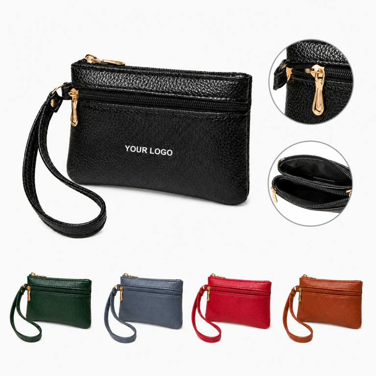 Double Zipper Litchi Pattern PU Coin Purse with Card Storage