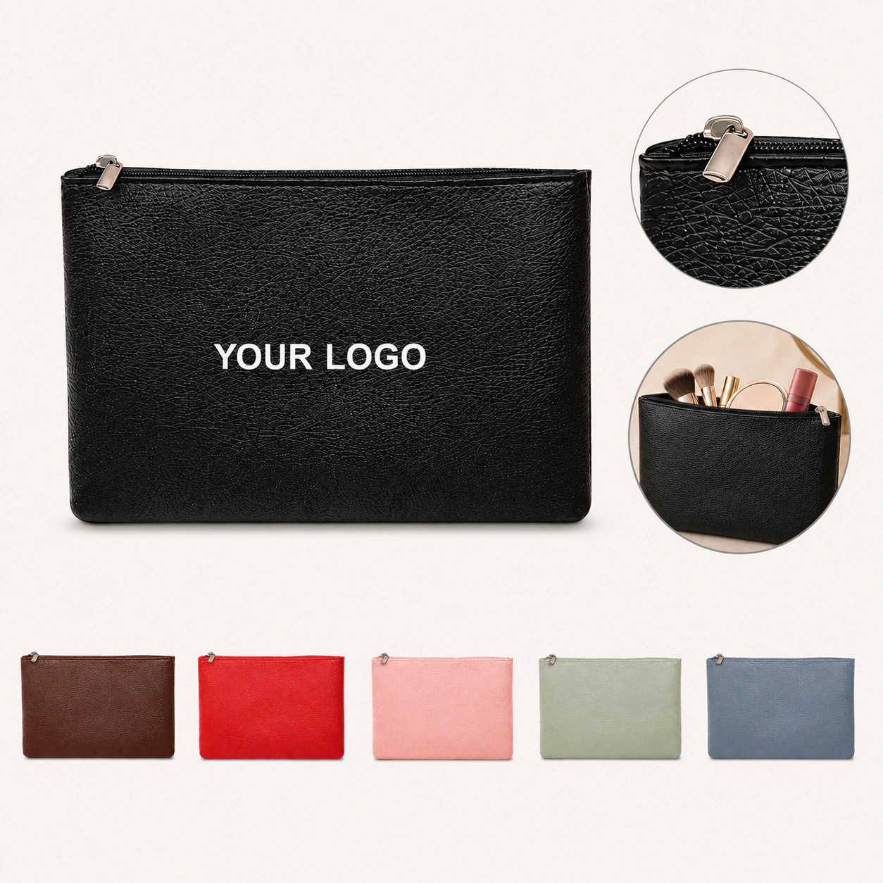 Large Cosmetic Bag Ultra Light Soft PU Leather Makeup Organizer Secure