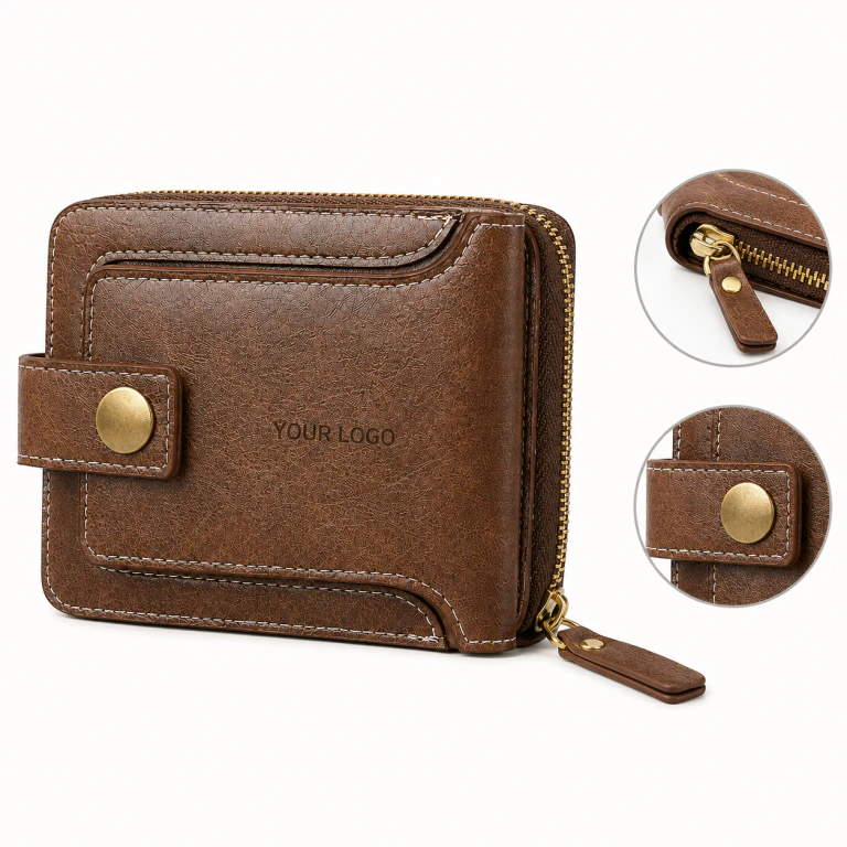 Men's Short Multi-Card Slot Horizontal Zipper Wallet with Compartments