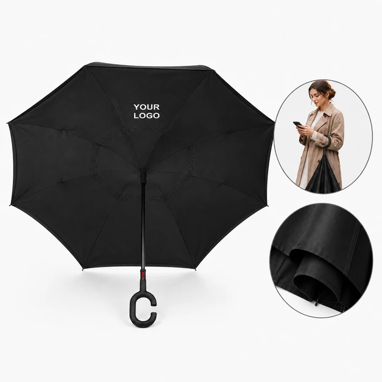 Windproof Inverted Umbrella with C-shaped Handle Double-layer Canopy