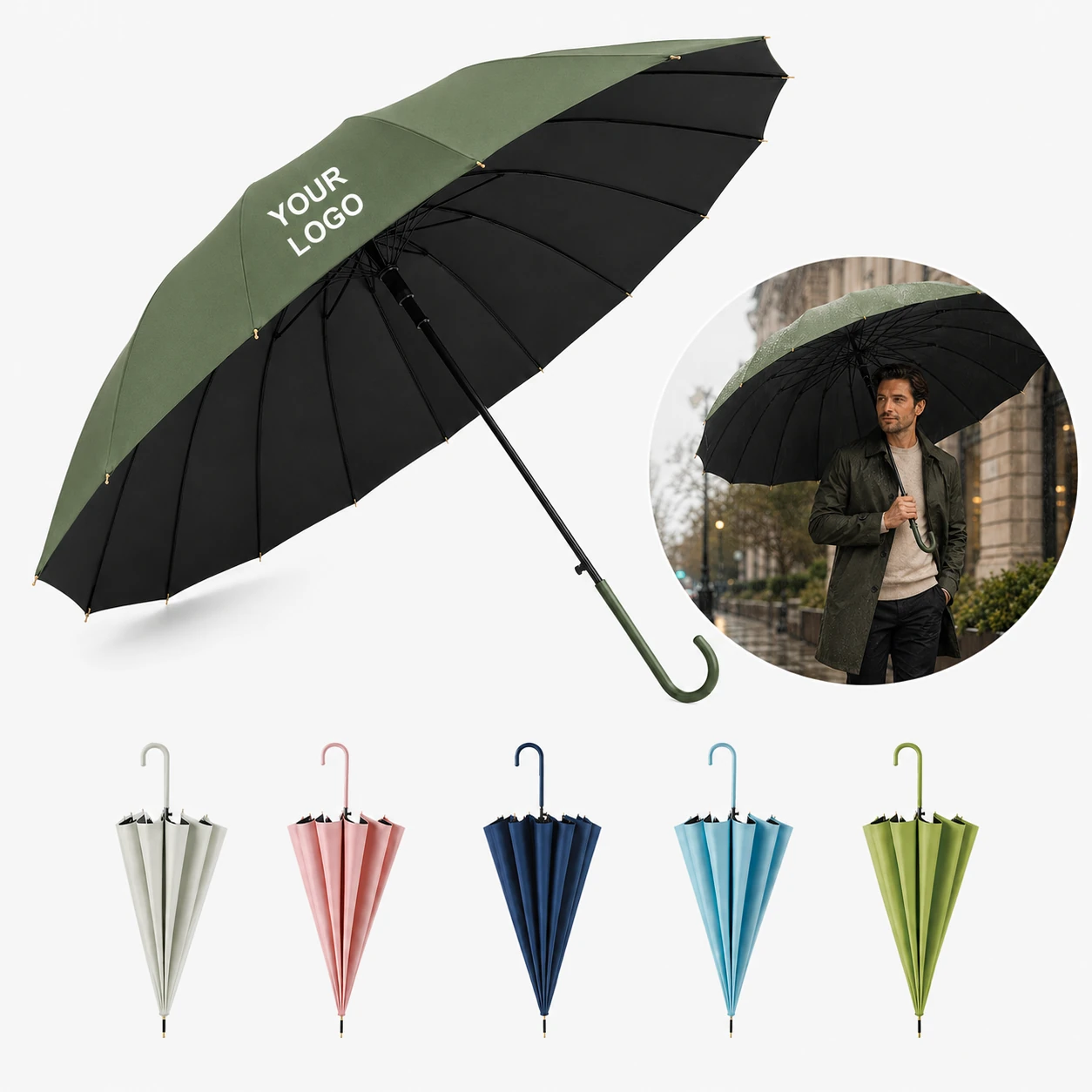 16-Rib Automatic Open Close Windproof Large Golf Umbrella