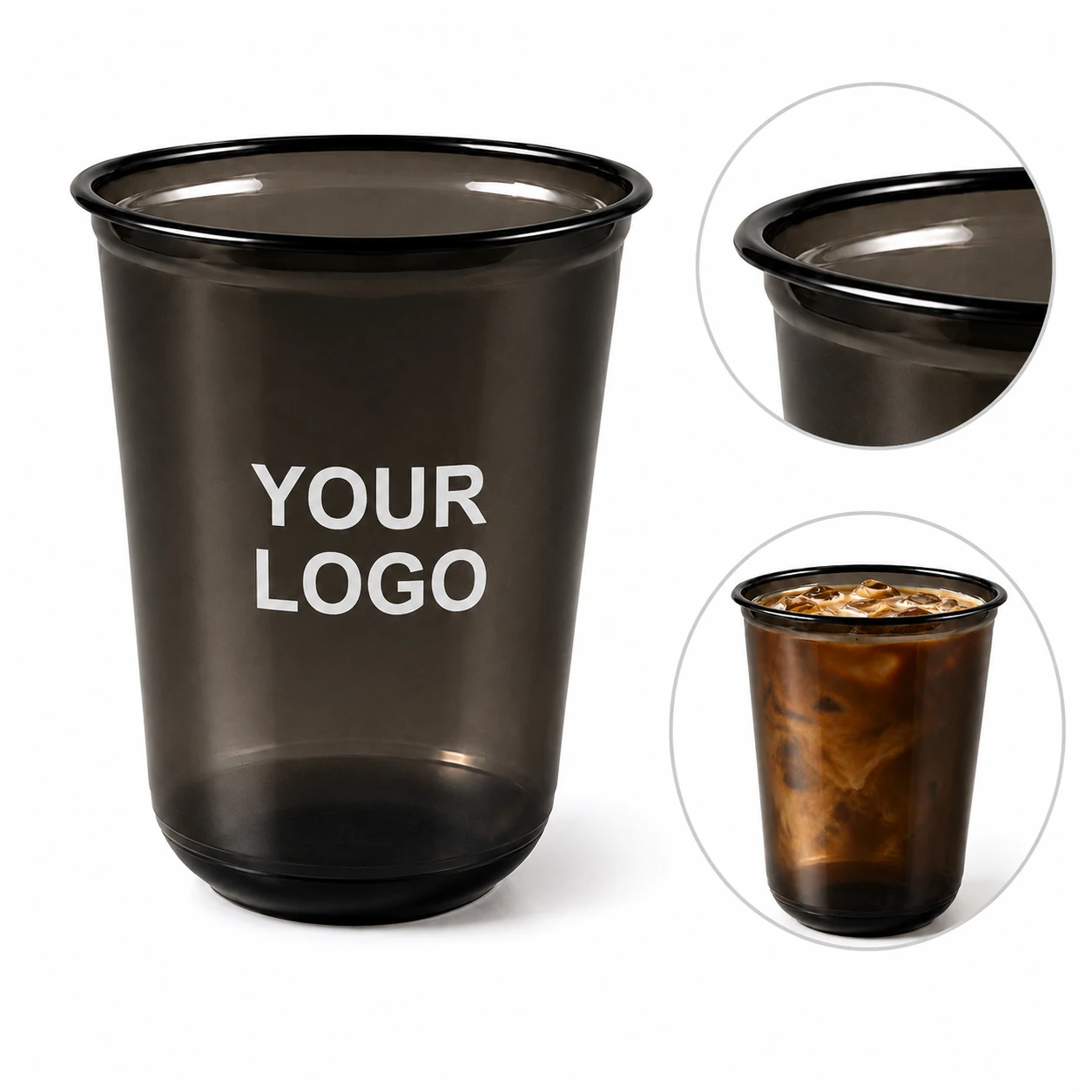 Black Disposable Plastic Takeaway Coffee Cup for Cold Drinks
