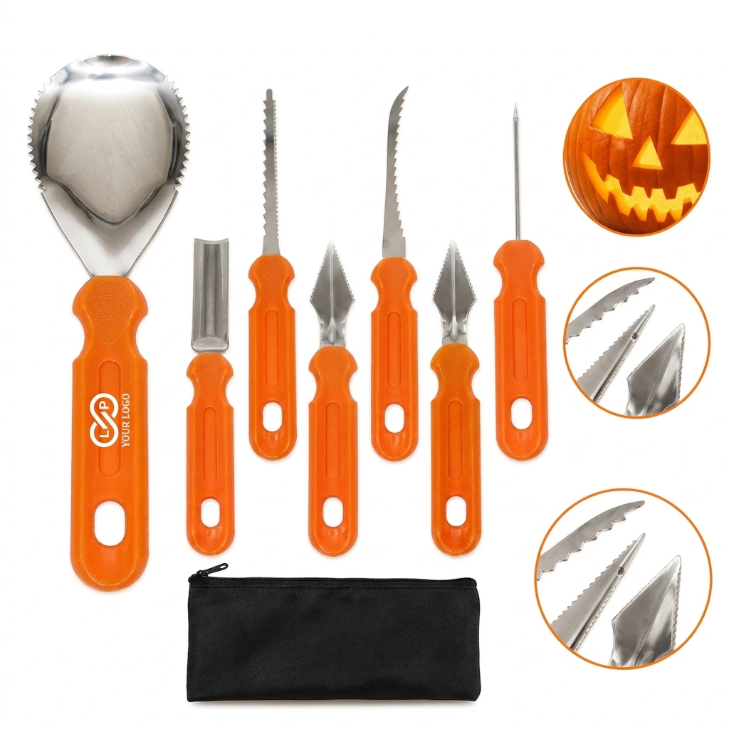 Stainless Steel Halloween Pumpkin Carving Kit with 7 Tools and Glove