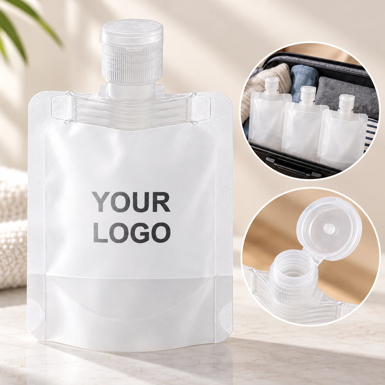 Leak-Proof Refillable Travel Toiletry Pouches 1oz Shampoo Containers