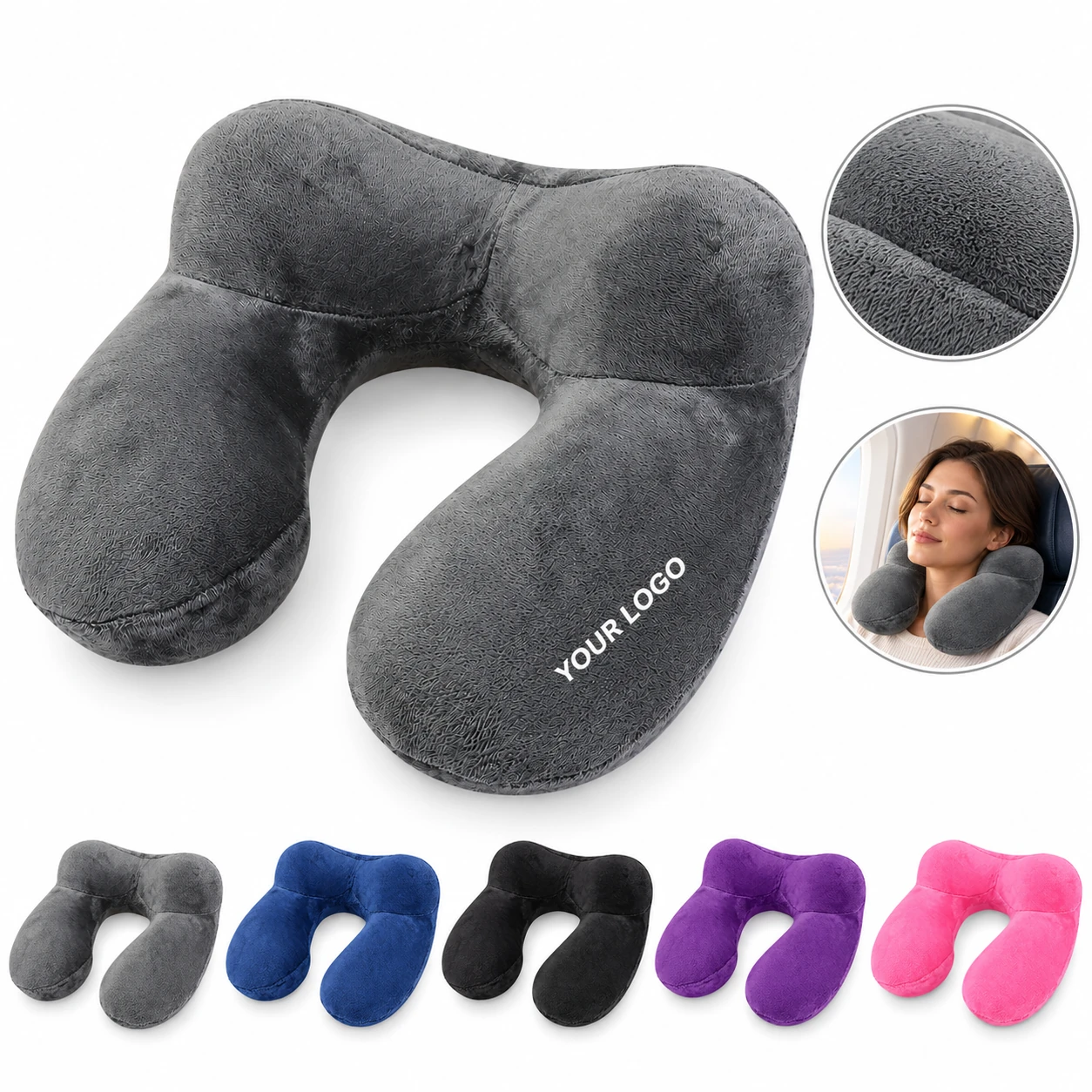 Inflatable Travel Neck Pillow with Soft Washable Cover