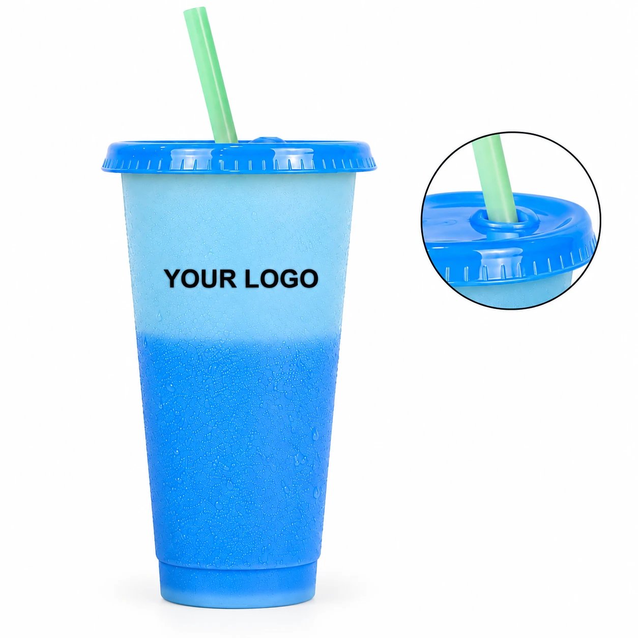 Color Changing Reusable Plastic Straw Cup with Lid for Parties