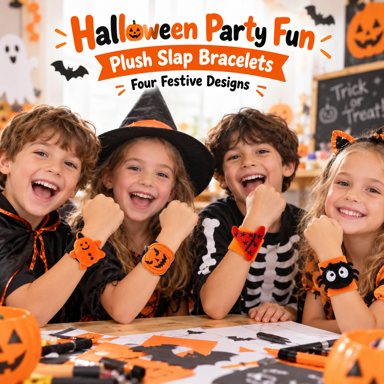 Adorable Halloween Stuffed Pumpkin Wristband Slap Bracelets