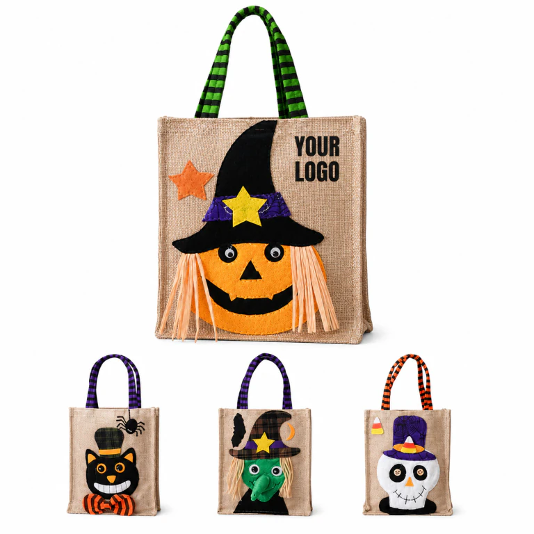 Halloween Linen Woven Trick or Treat Tote Bag for Kids Party