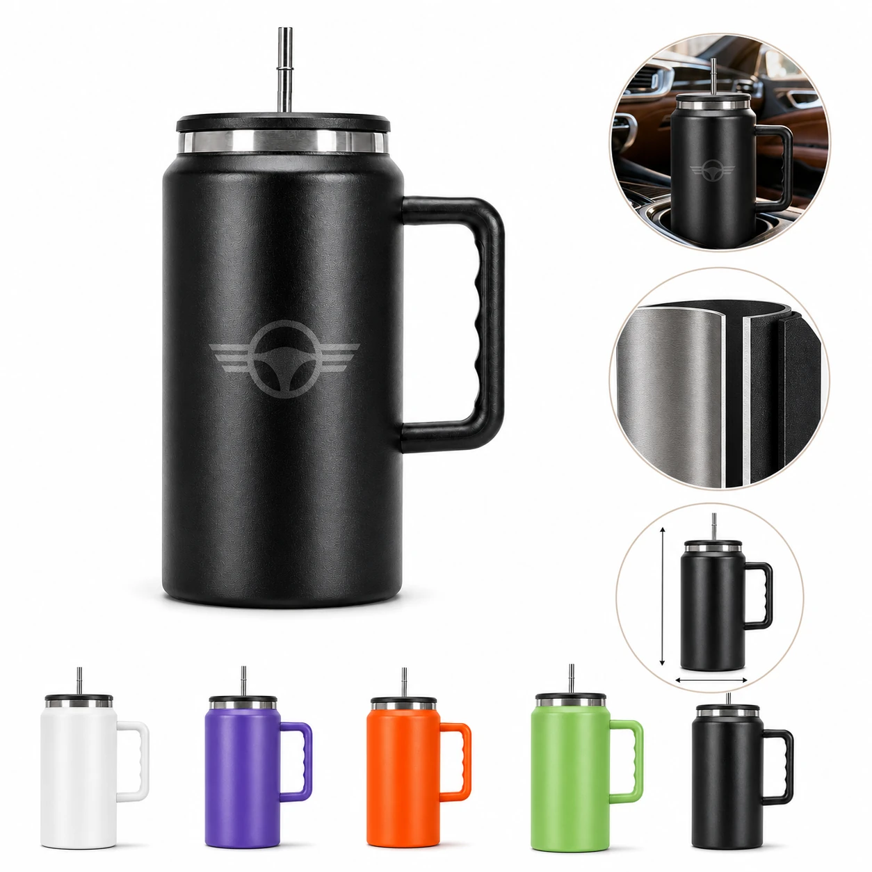 50oz Stainless Steel Car Handle Portable Insulated Water Cup
