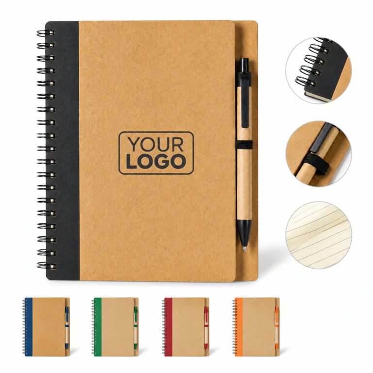 Portable Kraft Paper Advertising Post-it Notes Coil Notepad with Pen