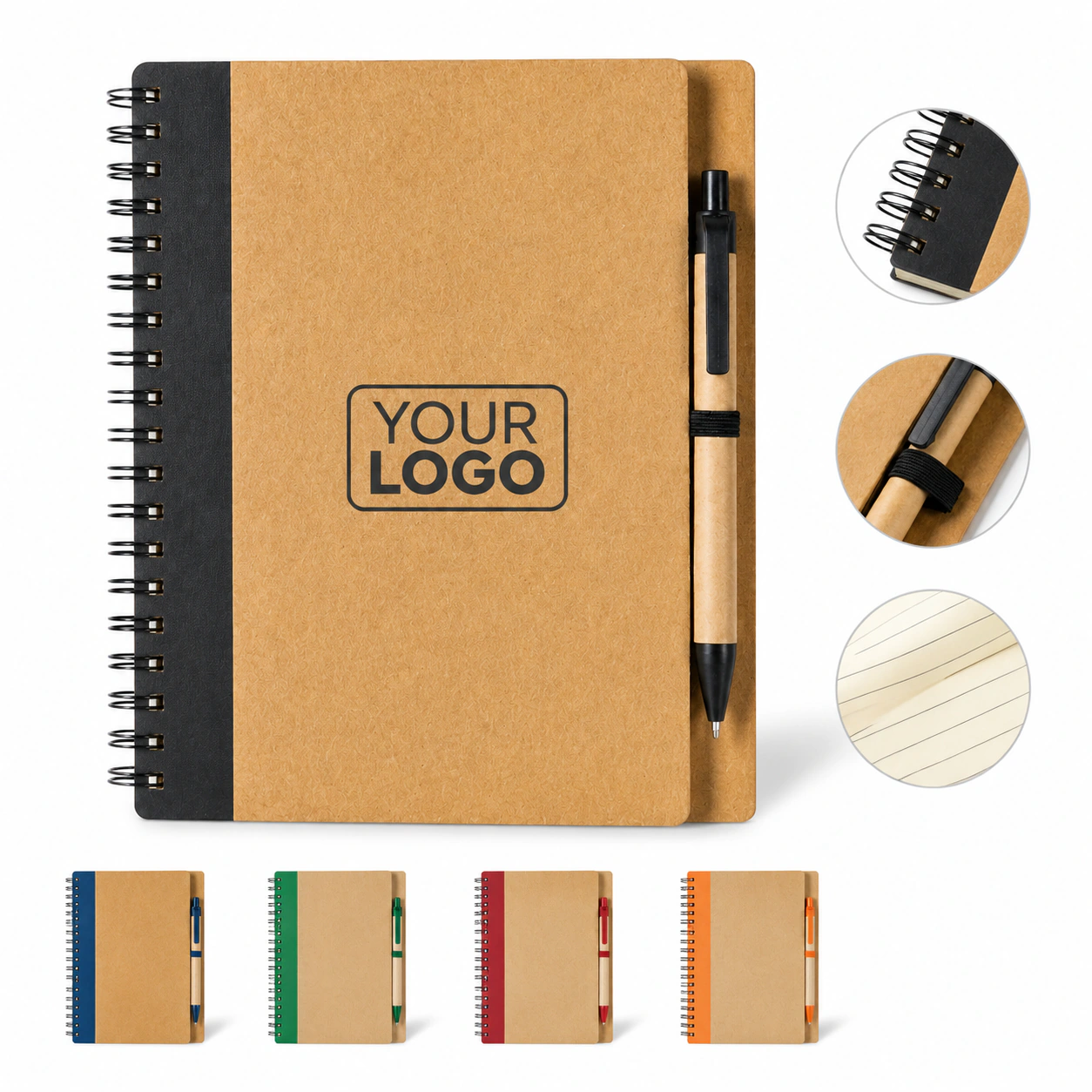 Portable Kraft Paper Advertising Post-it Notes Coil Notepad with Pen