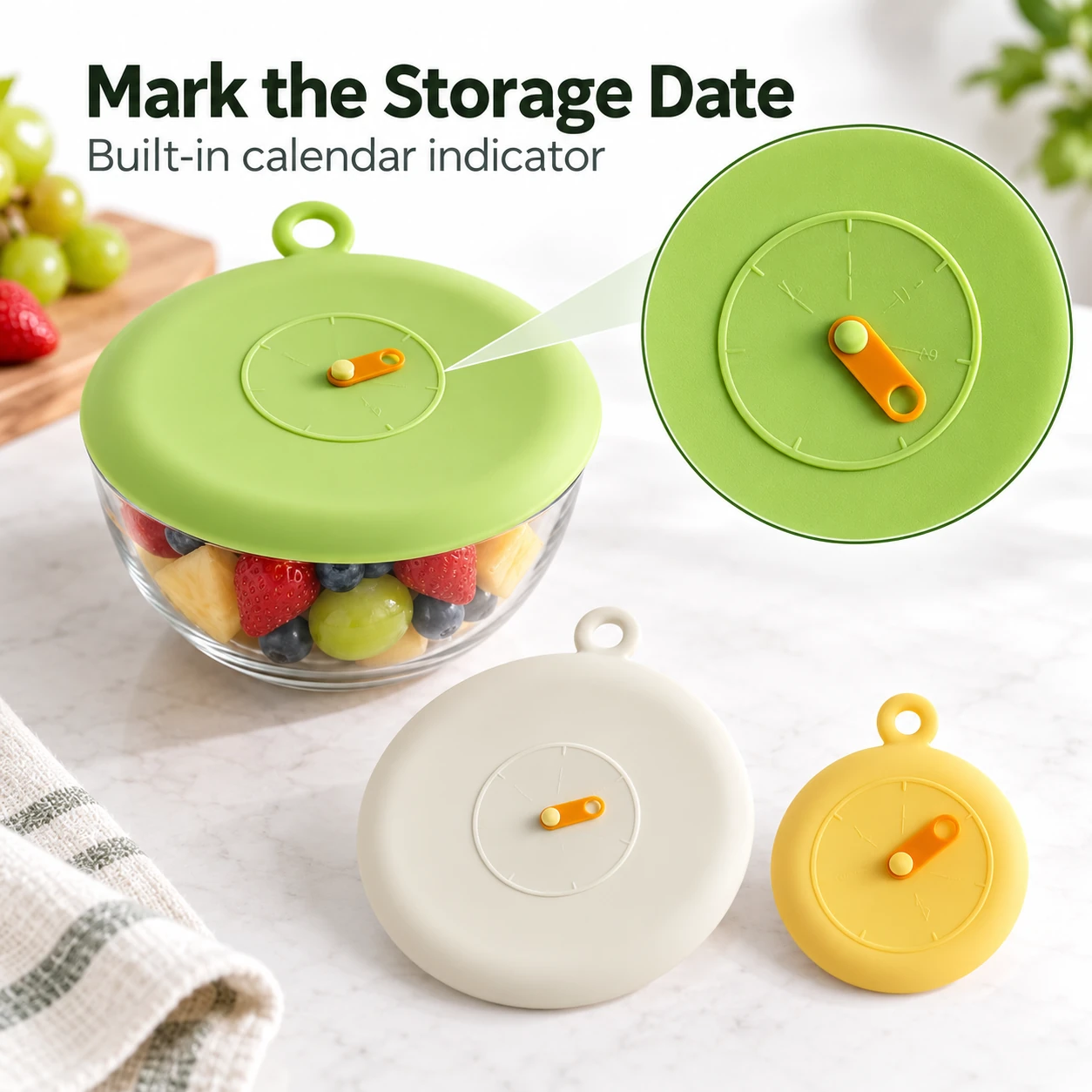 Reusable Three-Piece Silicone Fresh-Keeping Lid with Calendar Design