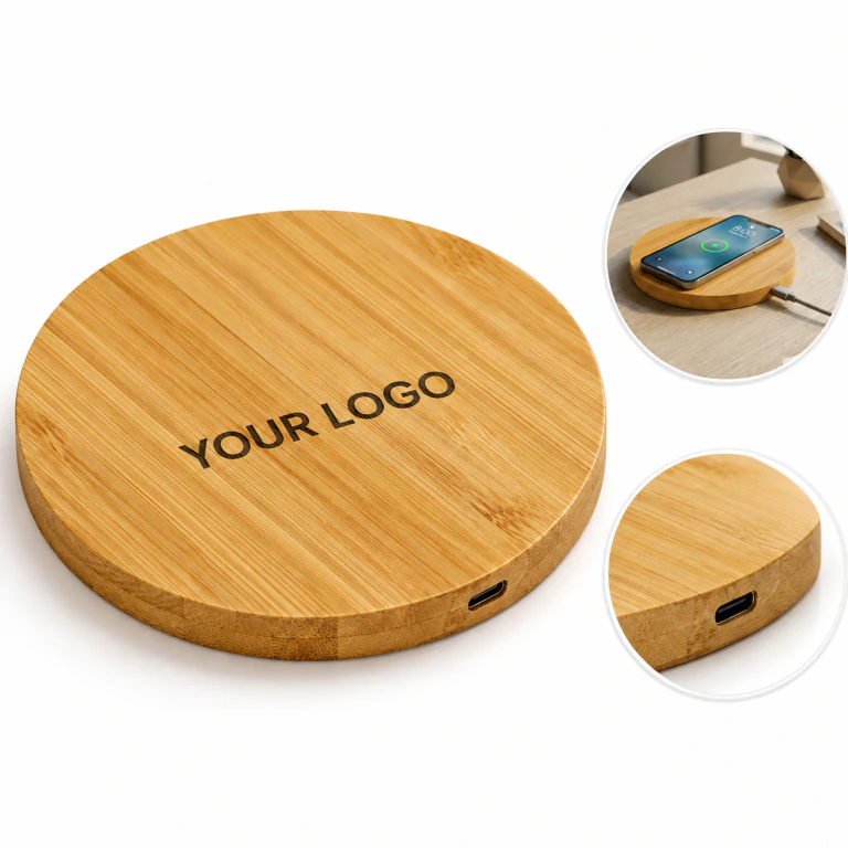 Stock Bamboo Wireless Cell Phone Fast Charging Pad Station