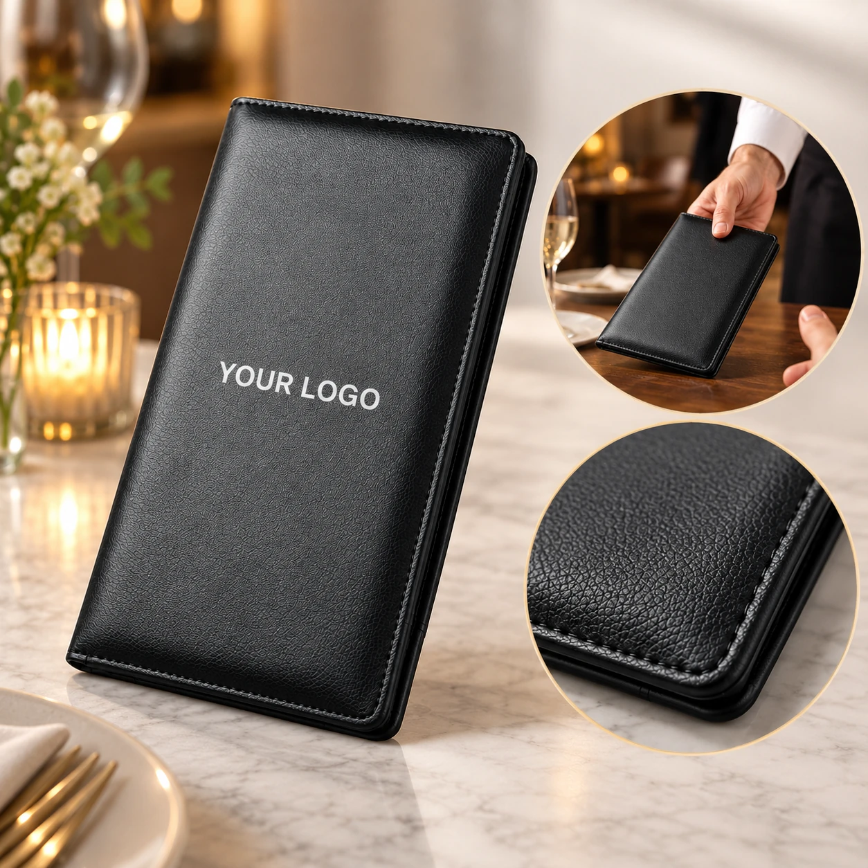 PU Leather Restaurant Bill Folder - Custom Logo Change Receipt Holder