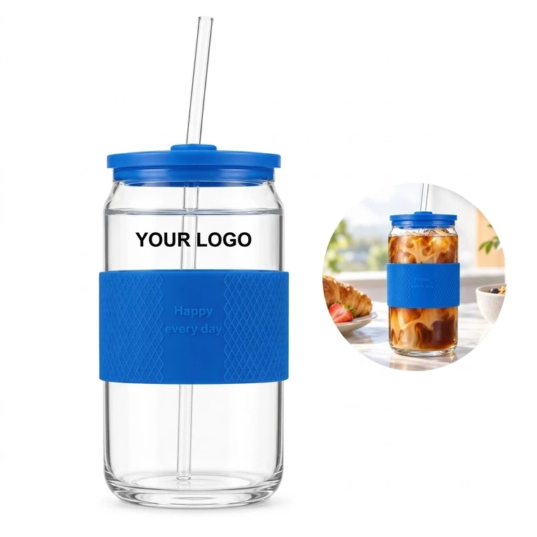 Glass Cups with Lid and Glass Straws for Iced Coffee, Beer 16oz BPA-Free