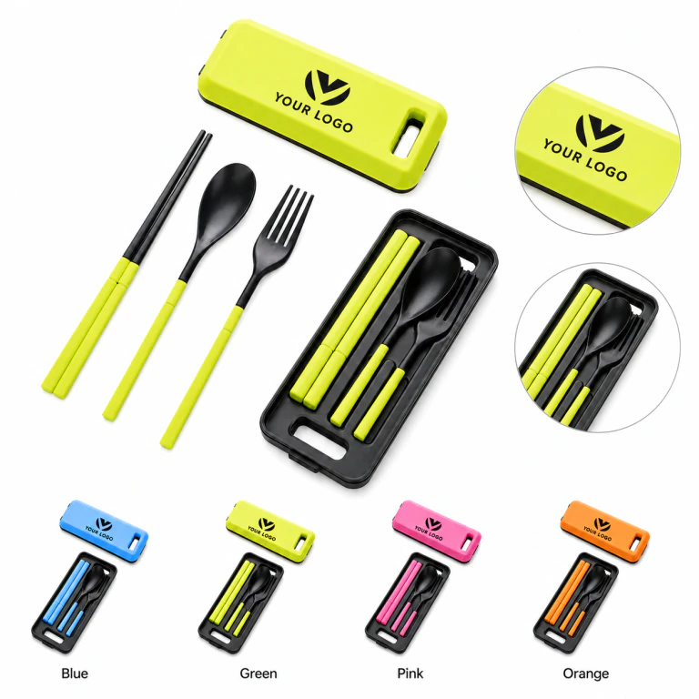 Travel Folding Chopsticks Fork Spoon Plastic Cutlery Three-Piece Set