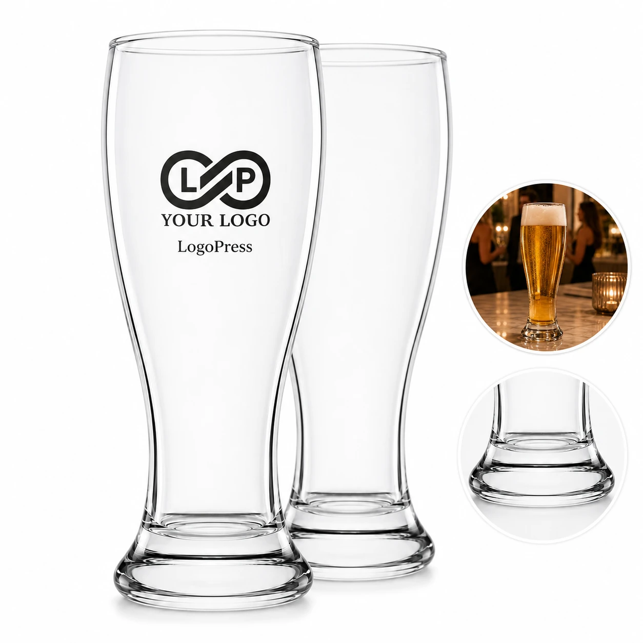 Classic Tall Bar Glasses with Heavy Base 24oz Set of 2 Pilsner Beer