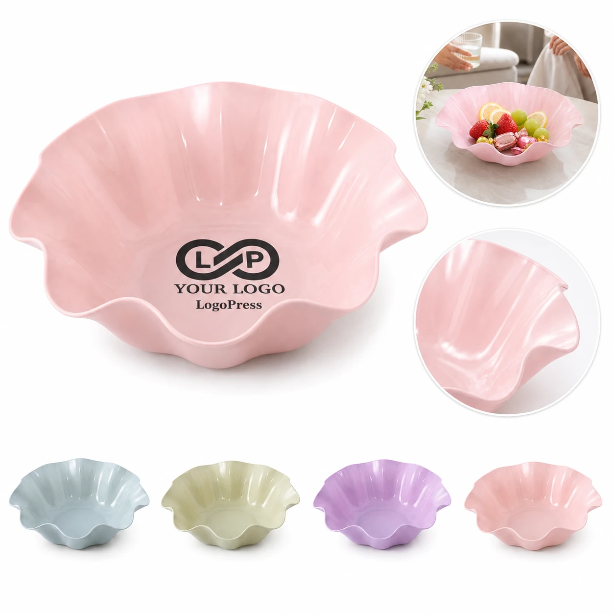 Large Ruffled Plastic Fruit & Candy Plate for Living Room Snacks