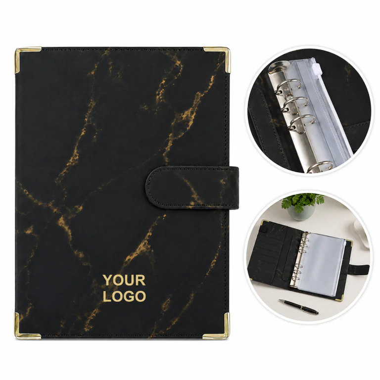 A6 PU Leather Marble Budget Binder with 12 Zipper Cash Envelopes