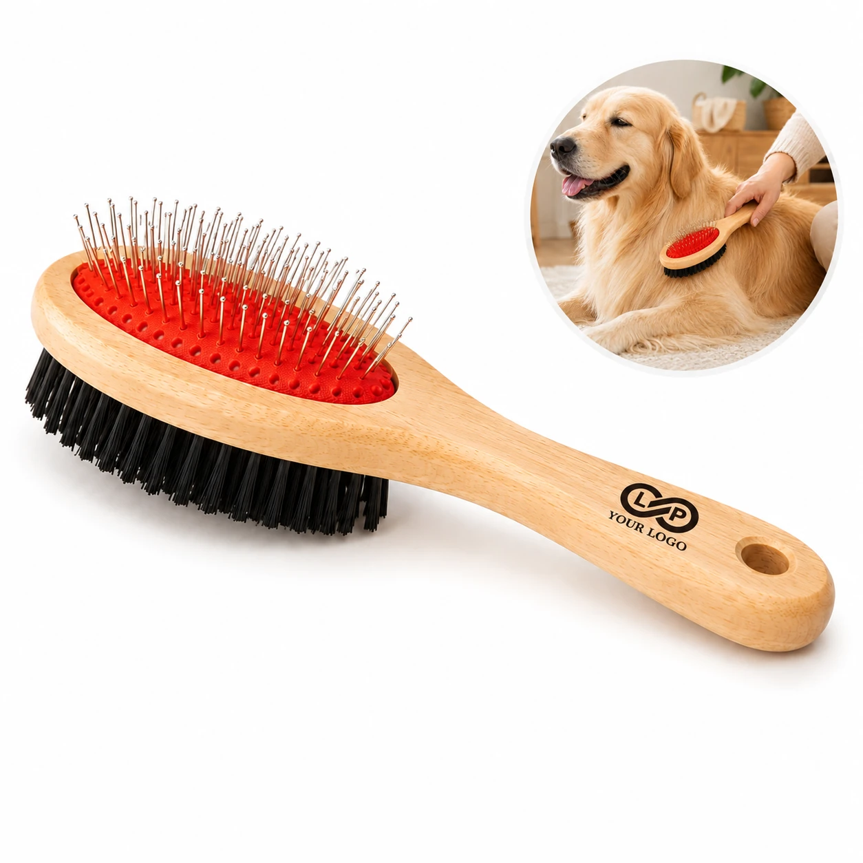 Wooden Handle Pet Double-Sided Dematting Comb for Dogs and Cats