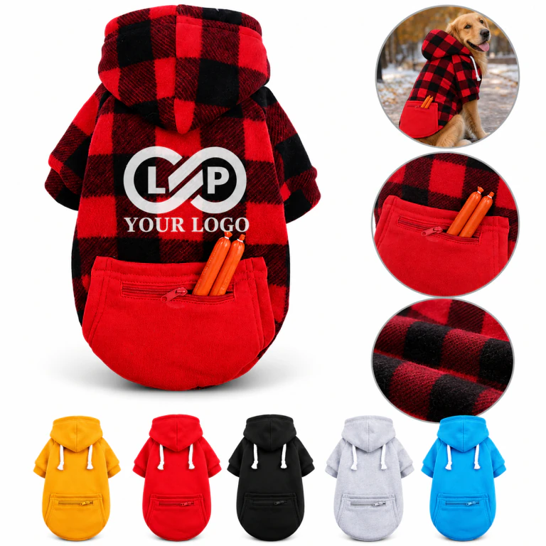 Autumn Winter Dog Zipper Pocket Sweatshirt for Small Medium Large Dogs