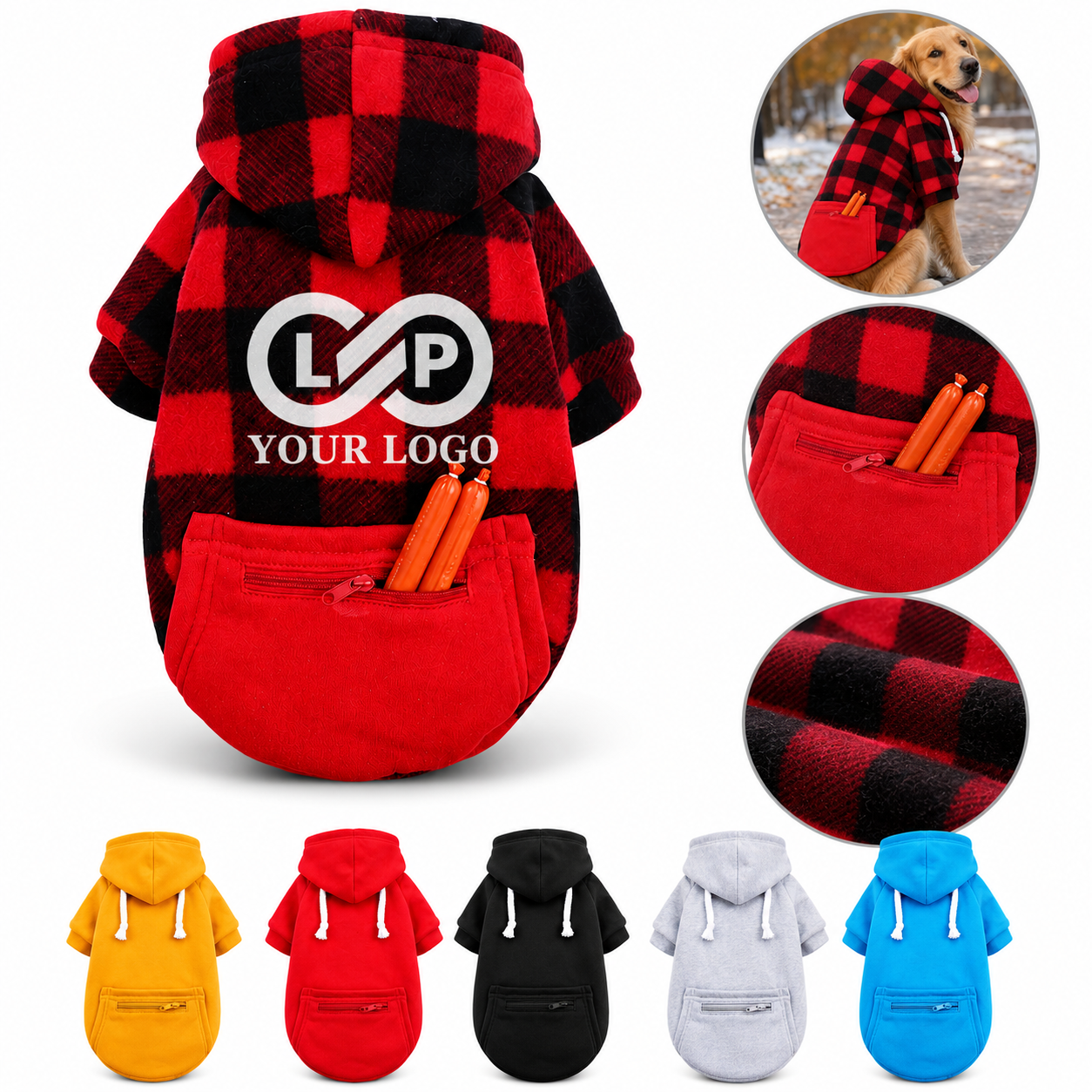 Autumn Winter Dog Zipper Pocket Sweatshirt for Small Medium Large Dogs