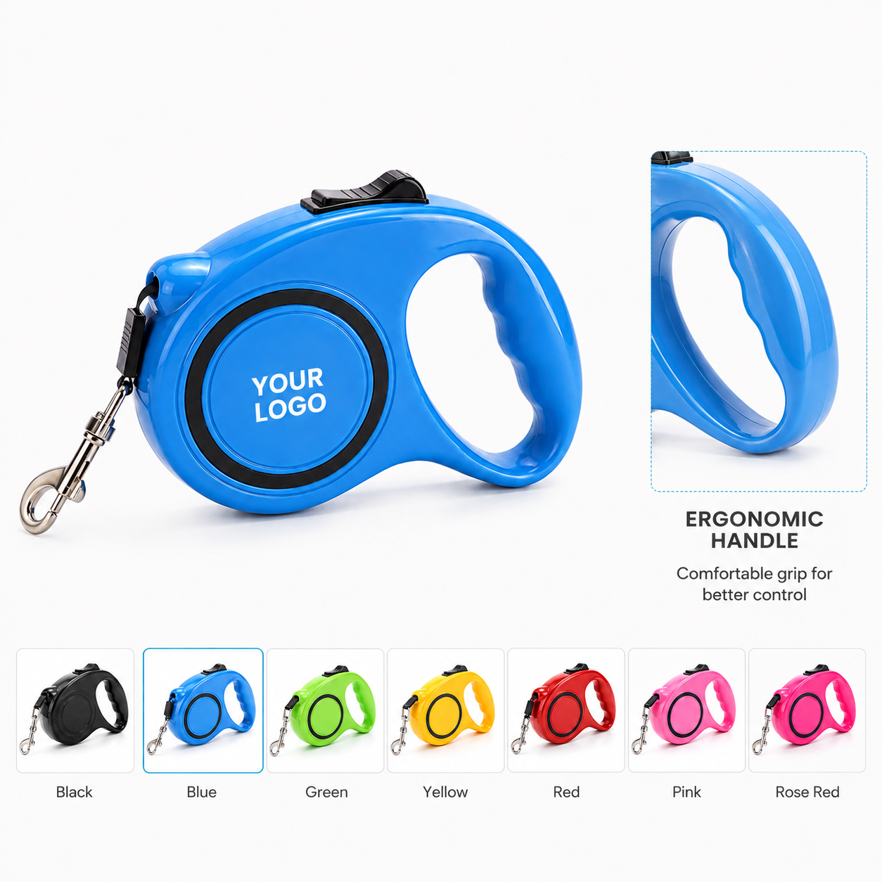 Blue Extendable Retractable Dog Lead for Small Large Dogs - Custom Logo 118in ABS Lead