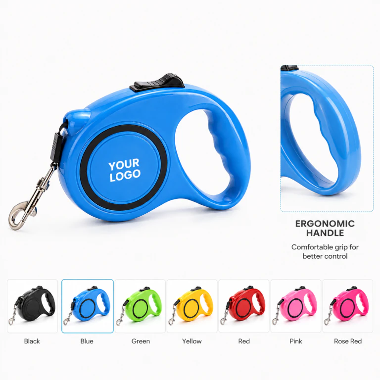 Blue Extendable Retractable Dog Lead for Small Large Dogs - Custom Logo 118in ABS Lead