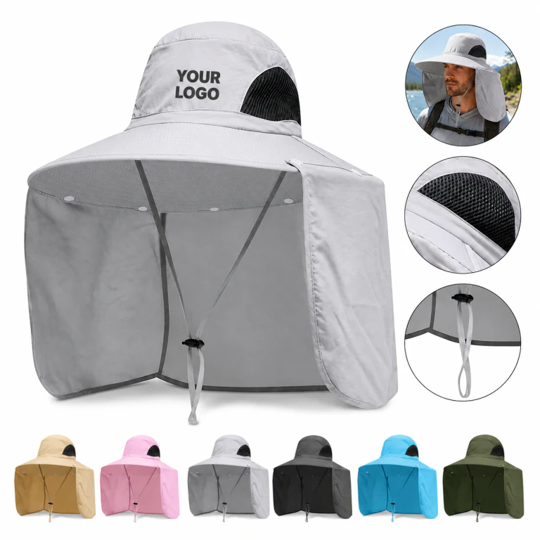 Large Brim Fishing Sun Protection Cap with Neck Flap UPF 50+ UV Mesh
