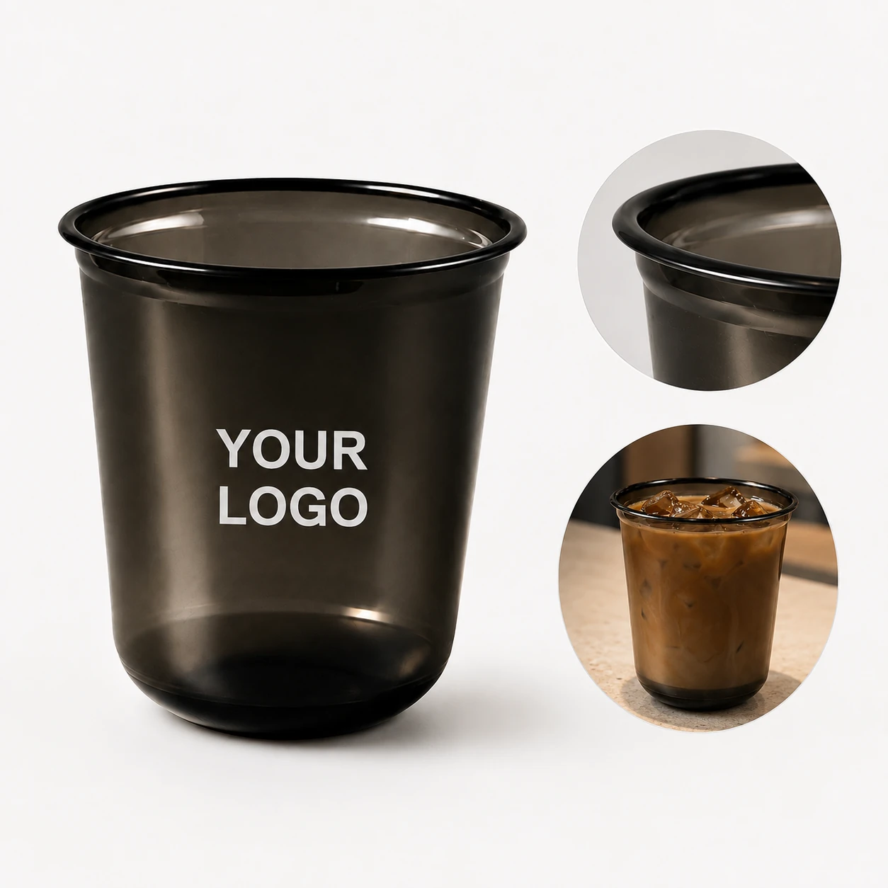 Black Thick Plastic Takeaway Coffee Cups Cold Drinks