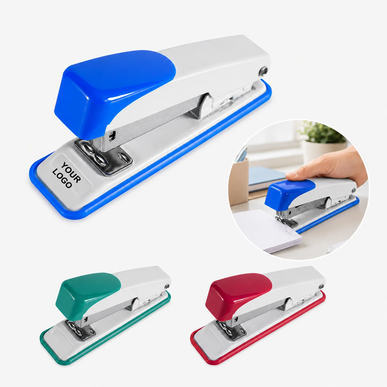 Ergonomic Plastic Desktop Stapler with 180° Open Design Rotatable Anvil