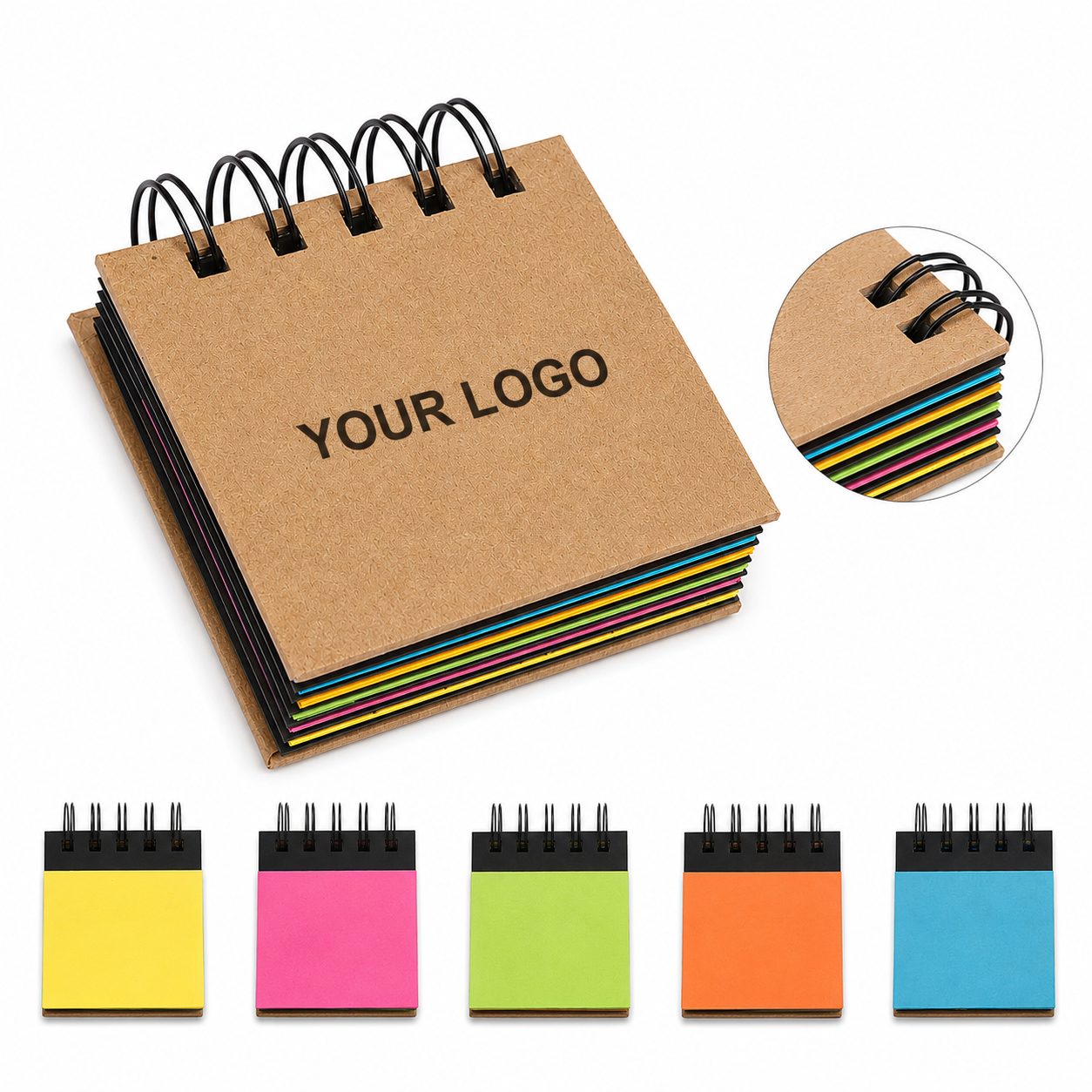 Fluorescent Sticky Note Pads with Kraft Cover, 3.1x3.3 Inches 5 Colors, Premium Self-Adhesive for Office Home School