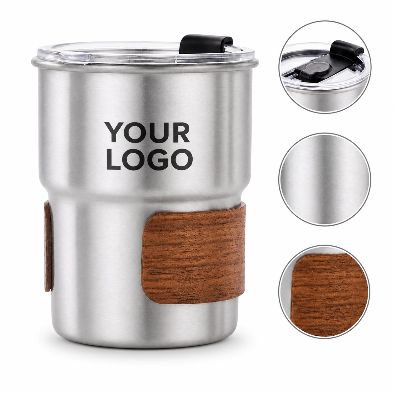 10oz Stainless Steel Vacuum Insulated Travel Mug With Lid & Wooden Sleeve