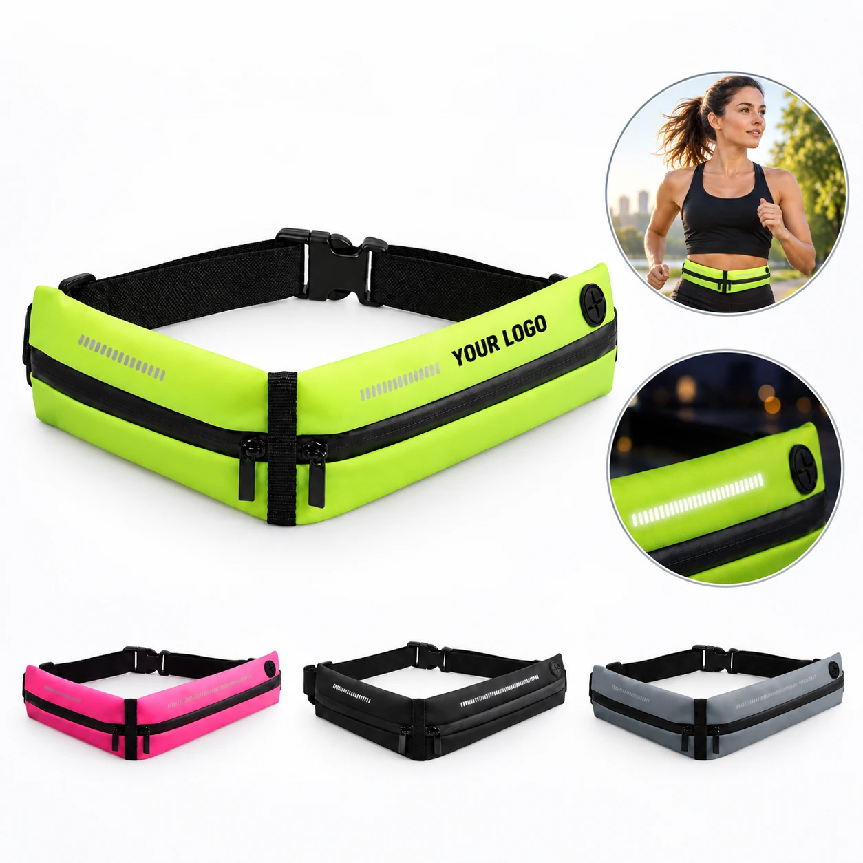 Portable Practical Waterproof Dual-Pocket Nylon Sports Waist Bag