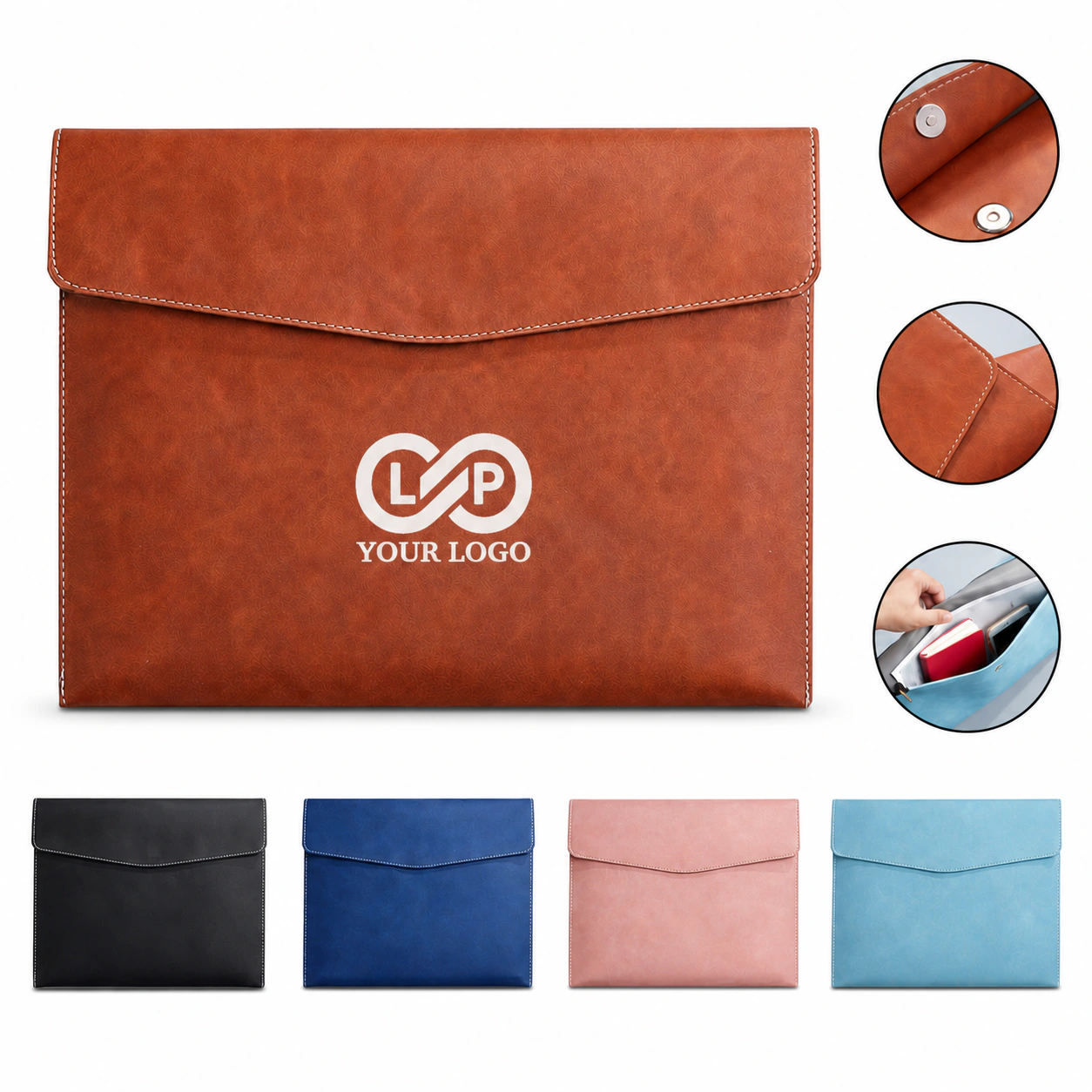 Large Capacity Waterproof PU Leather A4 Document Storage Bag with Lock