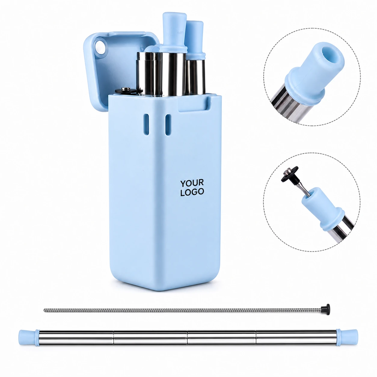 Collapsible reusable stainless steel straw with clean brush