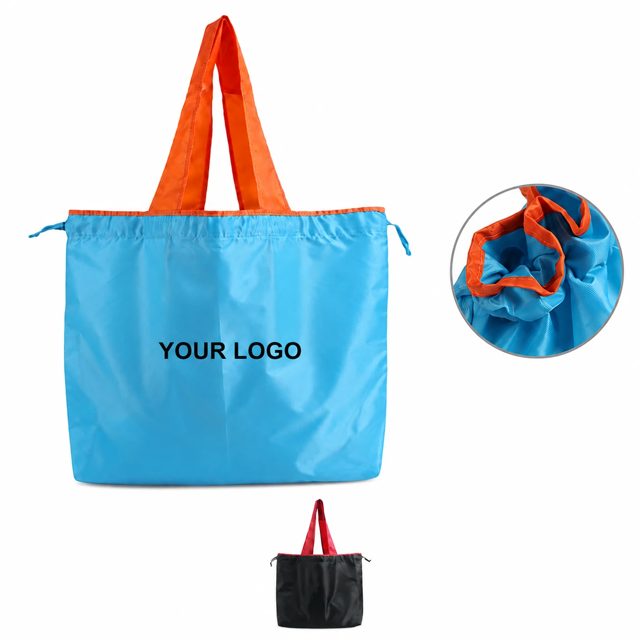 Collapsible Reusable Grocery Shopping Tote Bag with Drawstring