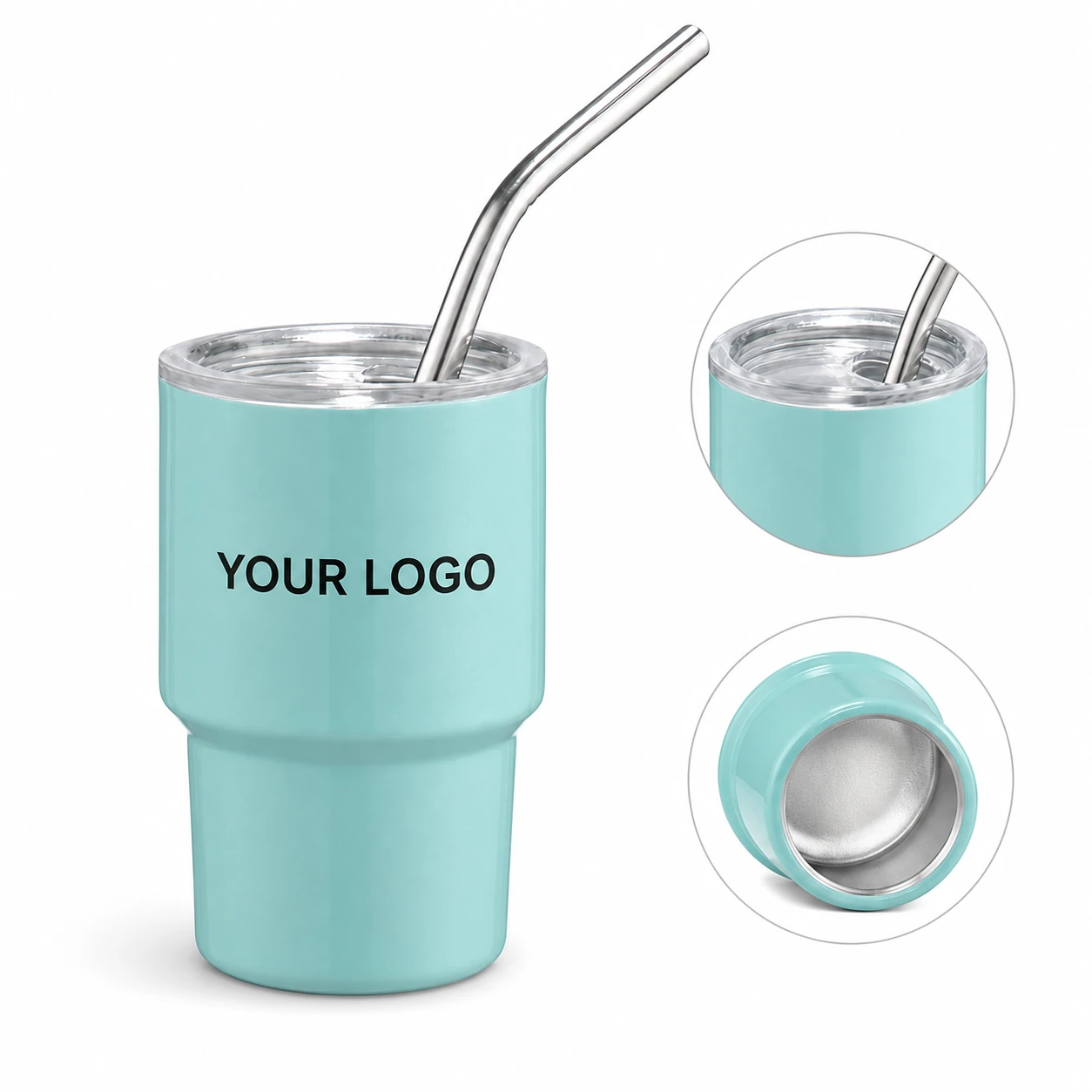 3 oz portable stainless steel mini shot glass with straw