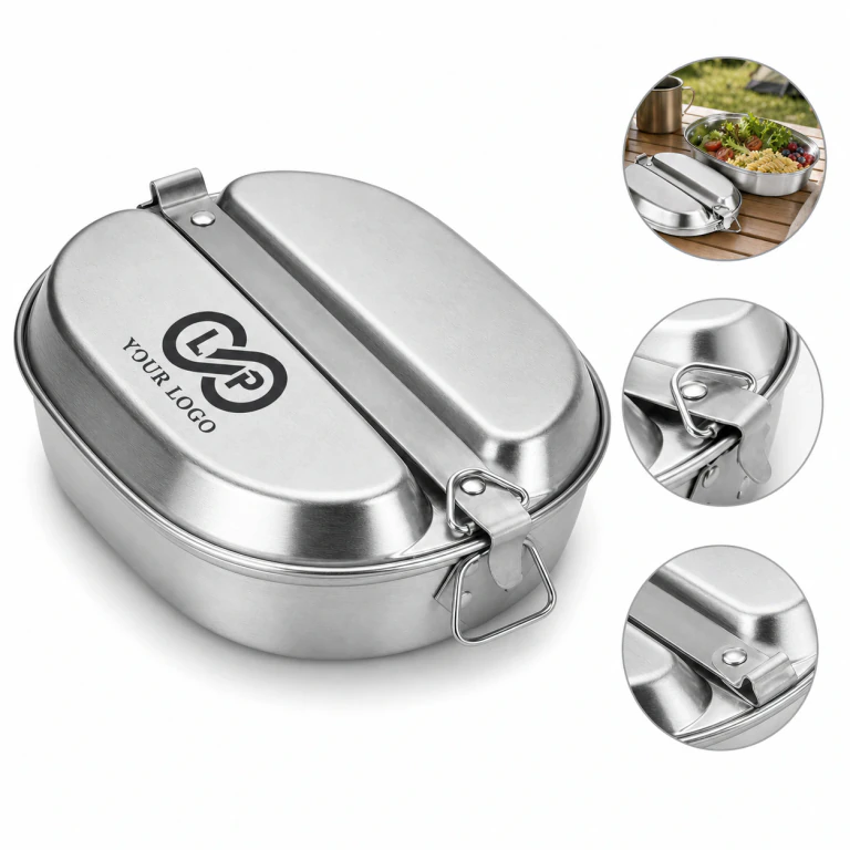 Durable Stainless Steel Bento Lunch Box with Fold Handle